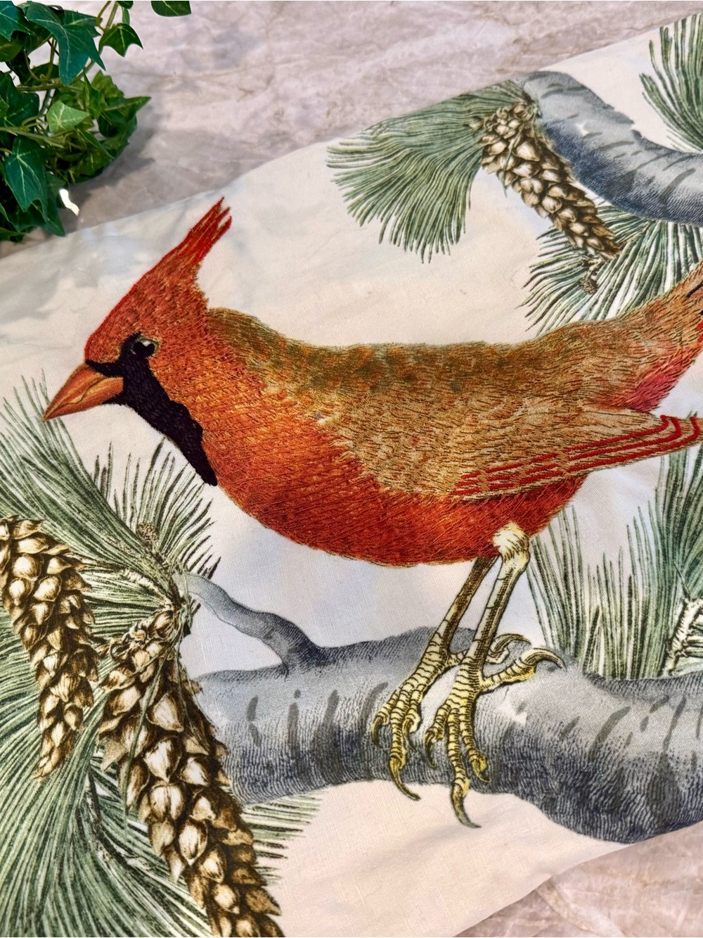 Pottery Barn Red Cardinal Accent Pillow Cover Green Pine Tree Motif Sold Out New